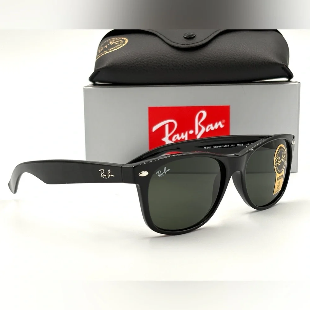 Black Ray Ban Sunglasses RB2132 New Version Unisex Fit Rectangle G-15 Lens - Picture 10 of 11